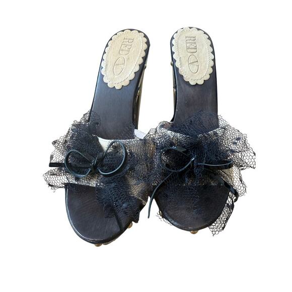 RED Valentino Garavani Wood, Leather, Mesh, Lace, stiletto mules black tan gold - Picture 3 of 8